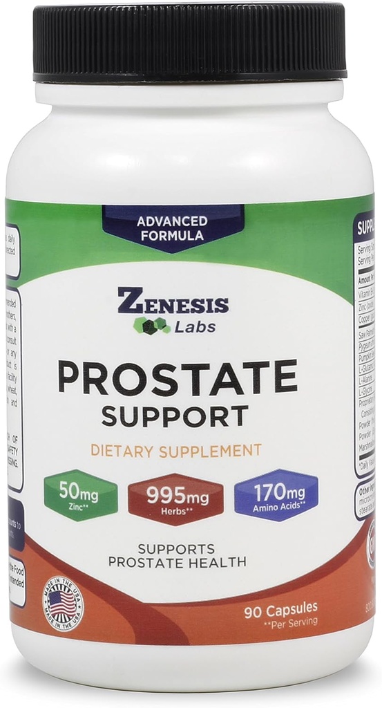 Zenesis Labs Prostate Health med Saw Palmetto - 90 kapsler - Også med zink, kobber, græskar frø, Burre Root, Aminosyrer, & andre ekstrakter - 45 dages forsyning
