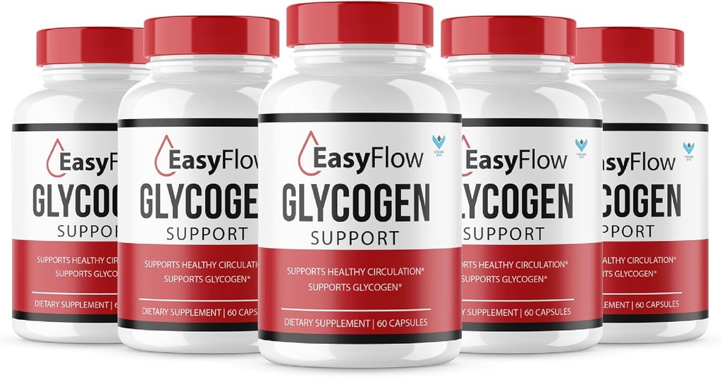 (5 Pack) Easy Flow Glycogen Support EasyFlow Glyco piller, Easy Flow Maksimum styrke Glycogen sundhed og blod Support, EasyFlow Advanced Glyco Optimizer Formel - 300 kapsler