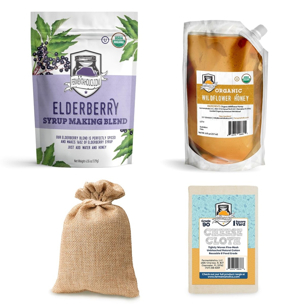 FERMENTAHOLICS USDA Organic Tørret Hyldebær Syrup Making Kit Note 124; Nemt lave din egen Hyldebær Syrup eller te!