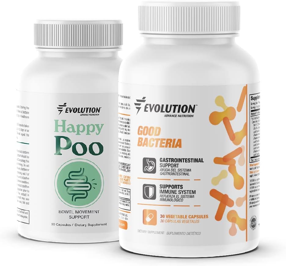 Evolution Advance Nutrition Happy Colon + Pro Daily Probiotic - Non GMO, Vegan og Gluten Free (30 kapsler ea.)