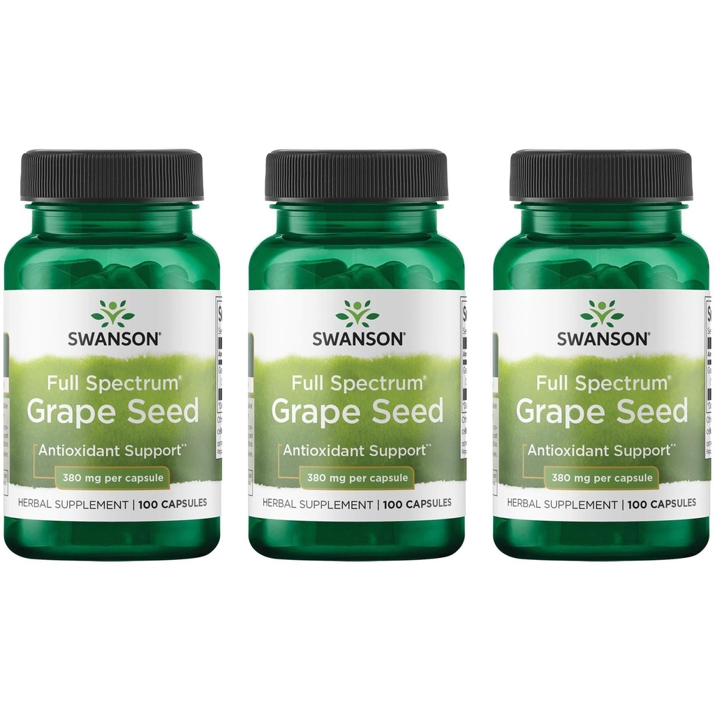 Swanson Grape Seed Heart Antioxidant Free Radikals Sund Blodtrykssupport Polyphenoler OPCS Herbal Supplement 380 mg 100 Kapsler (3 Pack)