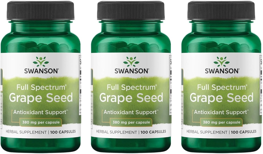 Swanson Grape Seed Heart Antioxidant Free Radikals Sund Blodtrykssupport Polyphenoler OPCS Herbal Supplement 380 mg 100 Kapsler (3 Pack)