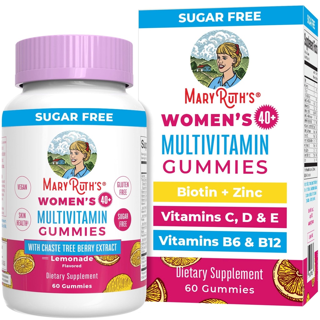 MaryRuth Organics, Sugar Free, Vegansk Vitamin Gummy, Immunitet Support Daily Multivitamin + Chasteberry, Hår, Hud og Negl for Kvinder, 60 Greve, pakke med 1