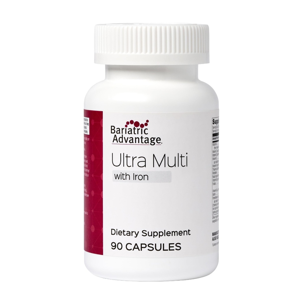 Bariatric Advantage Ultra Multivitamin med jern - Ultra Multi med jern - Kapselformat Multivitamin - Giver fuld kompleks af B-vitaminer - med C-vitamin, krom & mere - 90 kapsler