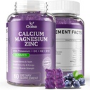 Calcium Magnesium Zinkgummier med vitamin D3 & K2- Høj Absorption Magnesium Glycinat- Muscles, Immun & Sleep Support- Sugar Free- Blåbær Tyggegummi (1 pakke)