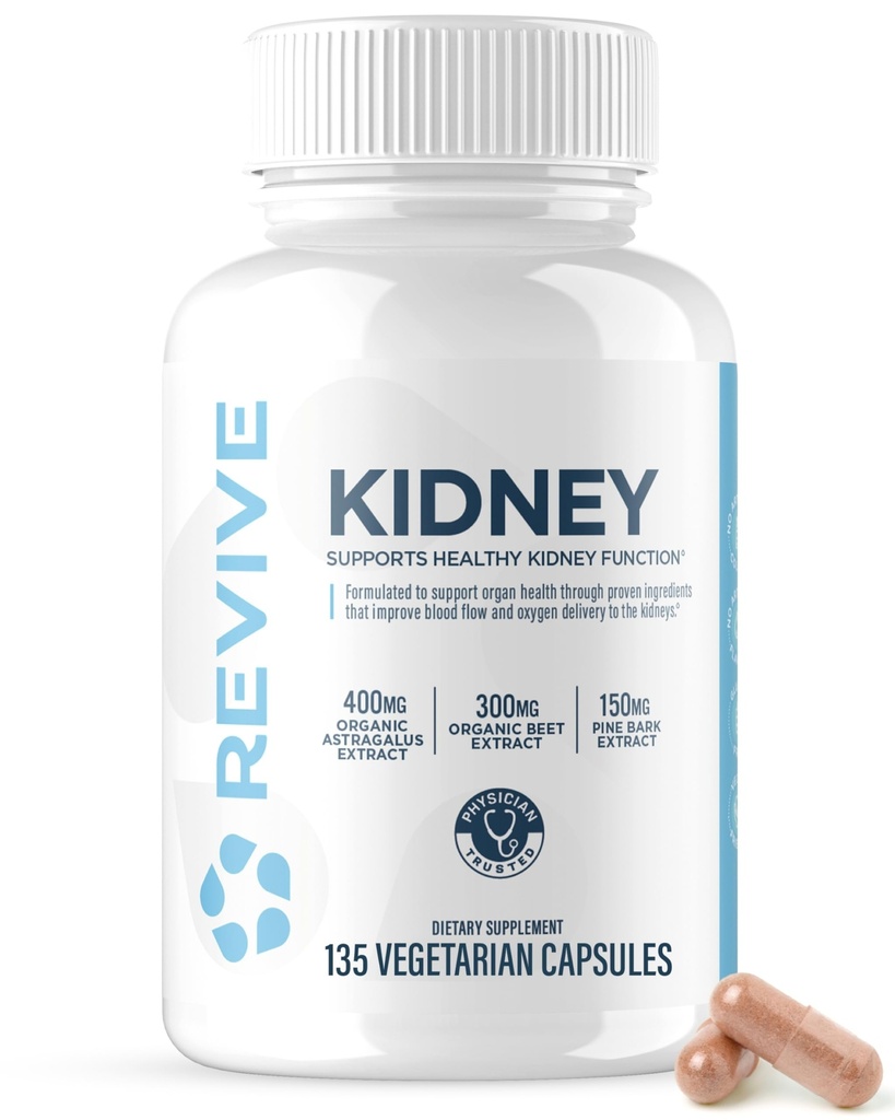 Revive MD Nyre Support for mænd og kvinder - Nyre Rengøring & Detox kapsler til total sundhed & funktion - Vegan- Friendly, Gluten- Free & Soy- Free (135 Vegetariske kapsler, 45 Servering)