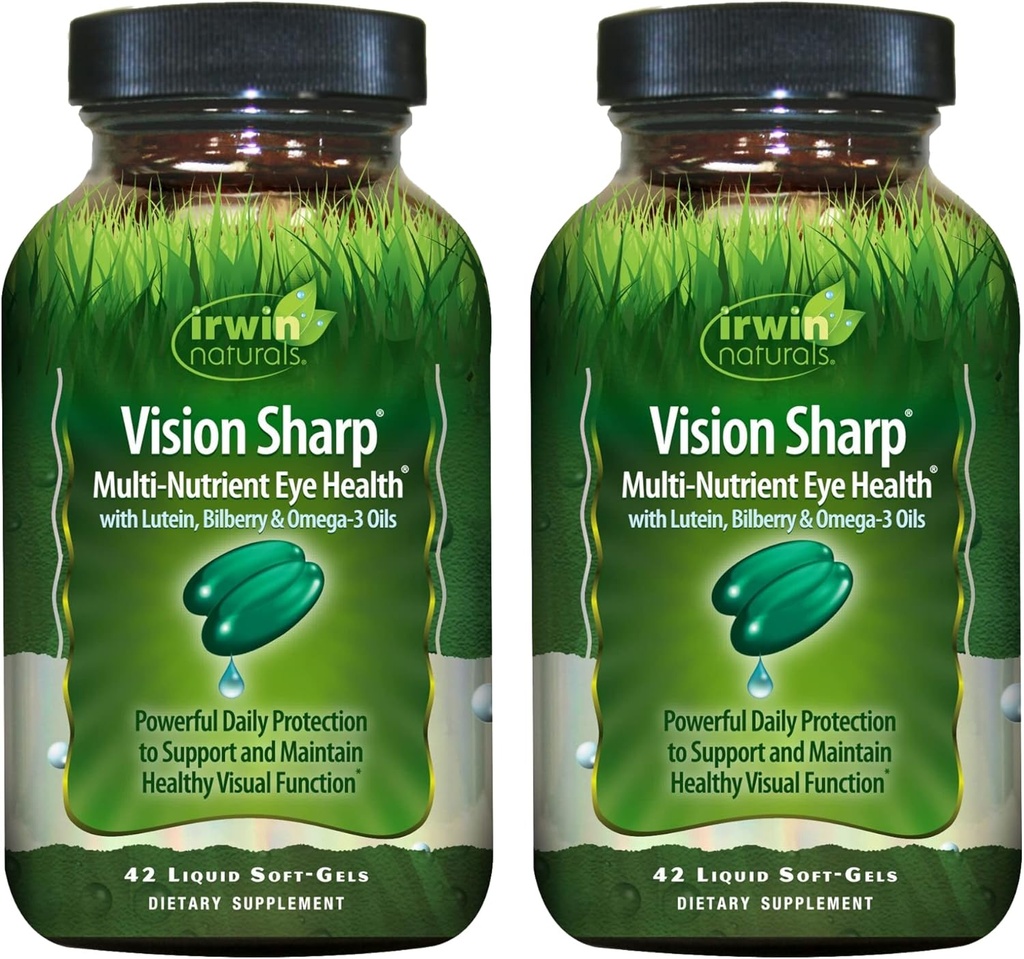 Irwin Naturals Vision Sharp Multi- Nutrient Eye Health - 42 Liquid Soft- Gels, Pack af 2 - med Lutein, Bilberry & Omega- 3s - 42 Total Servering