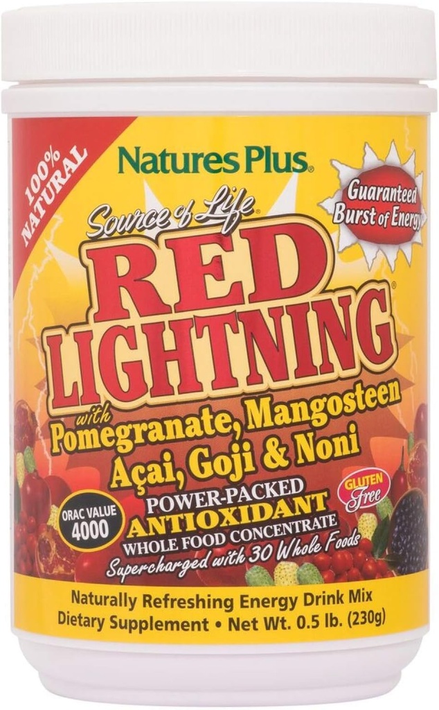 NaturesPlus Kilde til Life Red Lightning Energy Drink Powder - .5 lbs - Blandede Berry Flavor - Natural Energy Boost - med Whole Foods, Antioxidants & Red Superfoods - Gluten- Gratis - 38 Servering