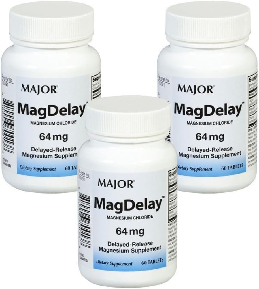 MAJOR MagDelay Magnesium Chloride 64 mg - Delayed-Release Magnesium Supplement - Dietary Supplement - 60 Tablets (3 Pack)
