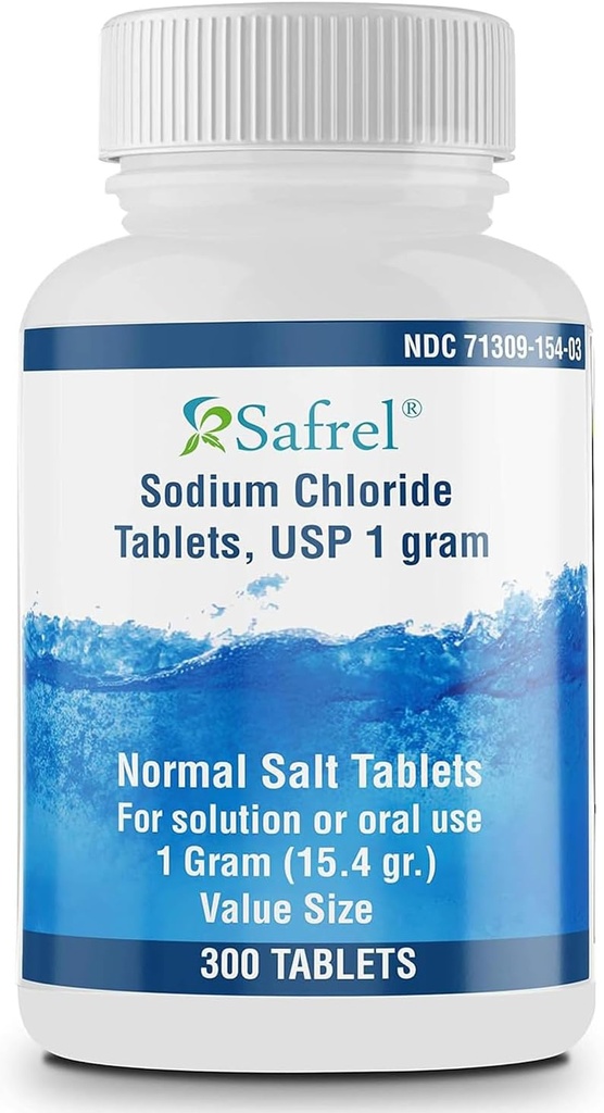 Safrel Natriumchlorid Tablets 1 gm, USP Yep 124; Normal Salt Tablets Yep 124; (15.4gr.) Yep 124; Electrolytes Replenisher Hydration Drink (300 Greve (Pack of 1))