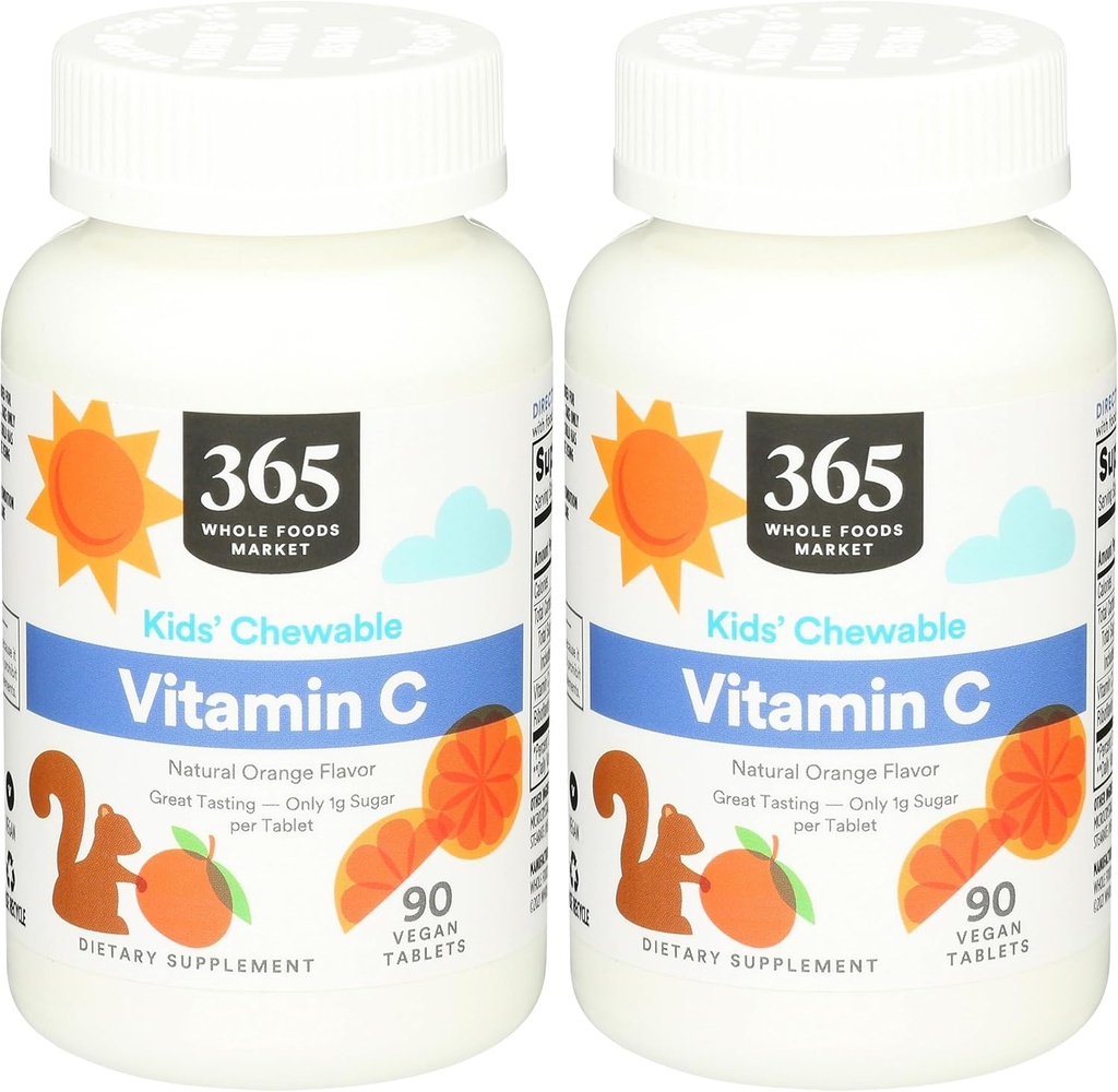 365 af Whole Foods Market, Kids Essentials Chewable C-vitamin, 90 Greve (pakke med 2)