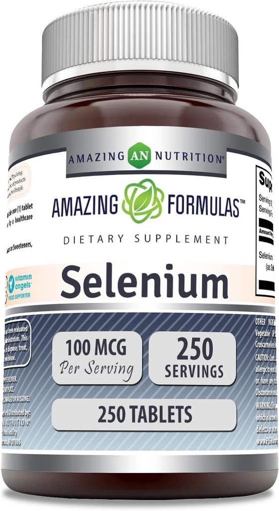 Amazing Formulas Selenium Supplements 124; 100 Mcg Per Serving Measures 124; 250 tabletter Measures 124; Non- GMO Measures 124; Gluten Free Measures 124; Made in USA