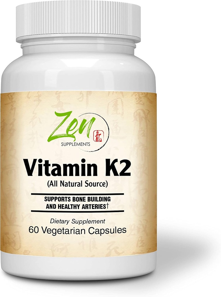 Zen Kosttilskud - Vitamin K2 45Mcg MenaquinGold ® Natural Vitamin MK- 7 - Giver cardiovaskulær Support & Bone Health Support 60- Vegcaps