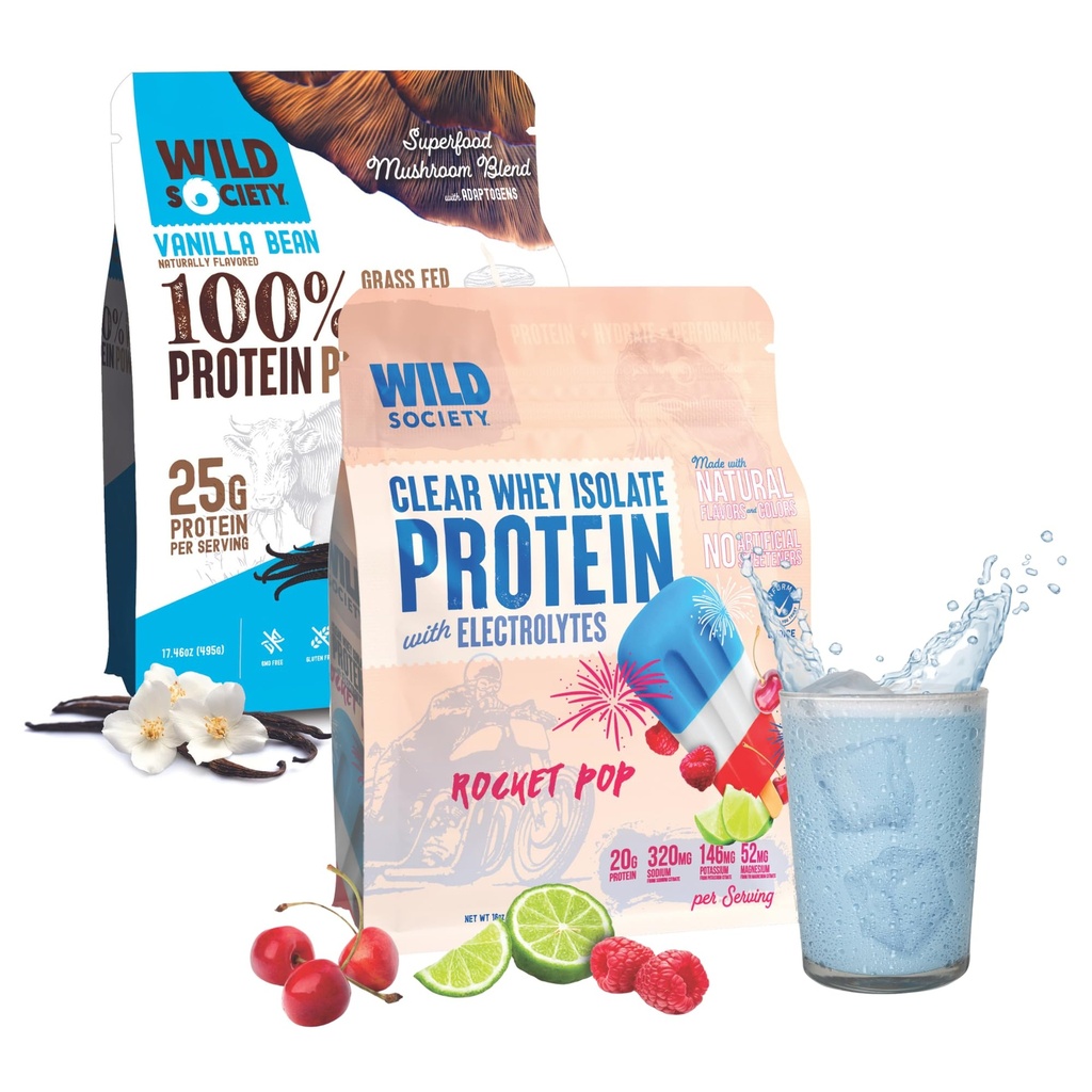 WILD SAMFUND Clear Isolate + Whey Koncentrat Super Combo - Rocket Pop Clear Whey + Vanilla Bean Whey Koncentrat
