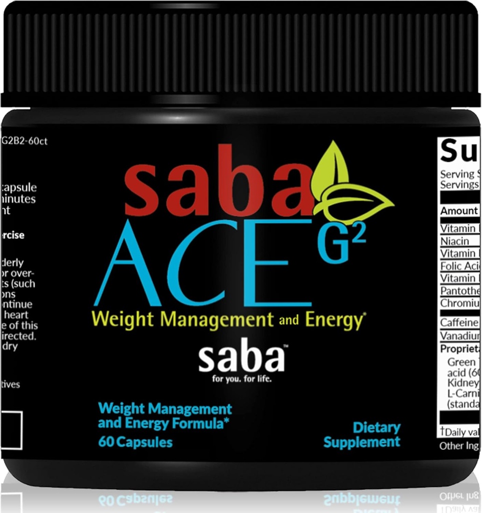 Saba ACE G2 - Termogen Fat Burner. Vægttab supplement, Appetitsuppressant, & Energy Booster - Green Tea Extract, Capsimax, Garcania, Carnosyn & mere - 60 kapsler