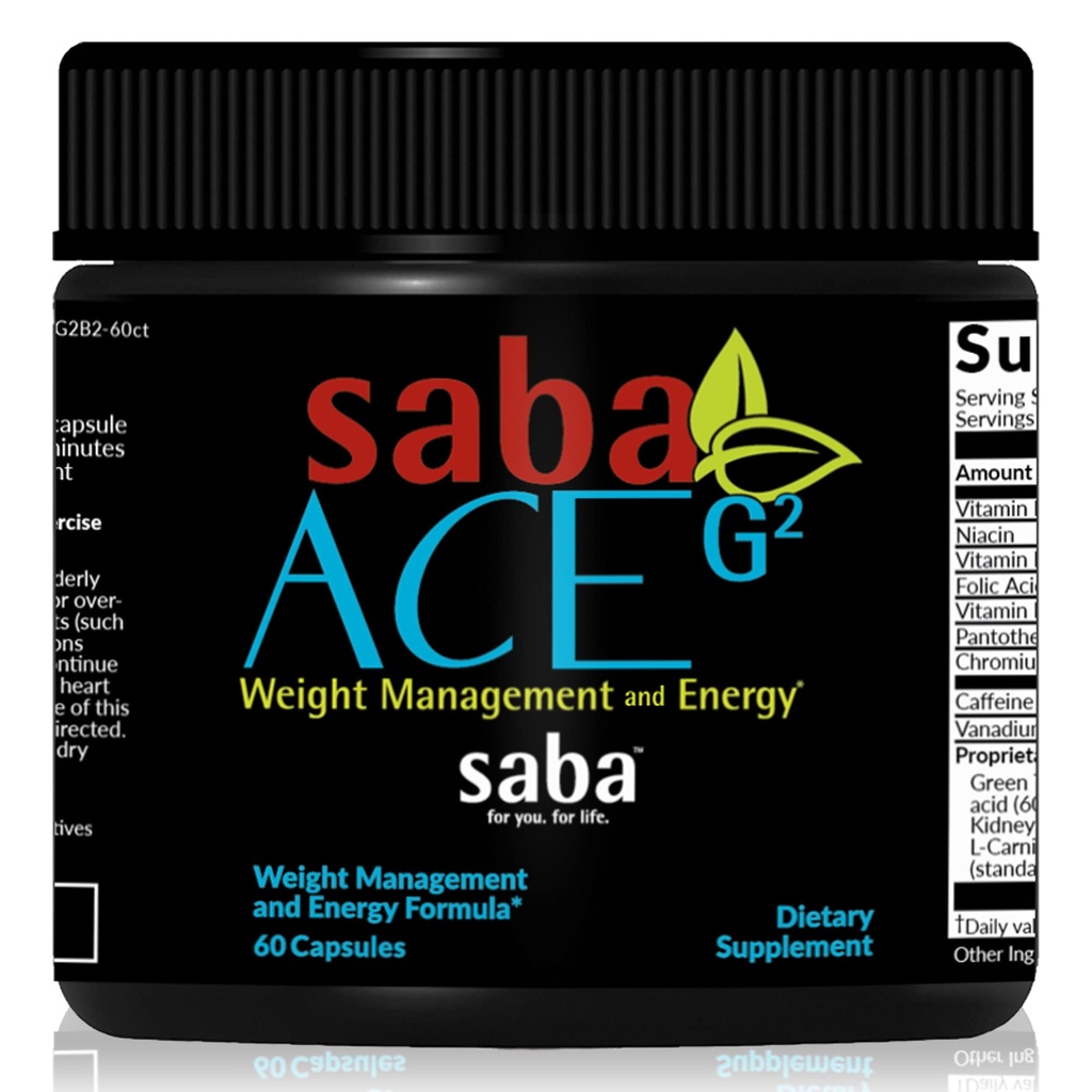 Saba ACE G2 - Termogen Fat Burner. Vægttab supplement, Appetitsuppressant, & Energy Booster - Green Tea Extract, Capsimax, Garcania, Carnosyn & mere - 60 kapsler