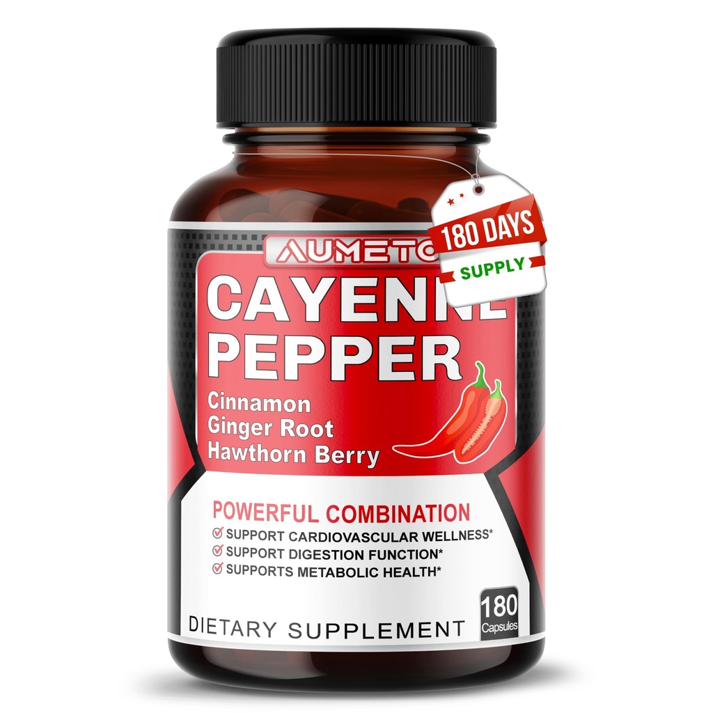 Cayenne Pepper Kapsler - Ultra Complex med kanel, Ingefær, Cardamom, Hawthorn Berry - Support Fordøjelse, Cirkulation & Samlet Wellness (180 Greve (pakke med 1))