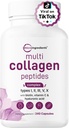 Micro Ingredients Multi Collagen piller til kvinder & mænd, 240 Kapsler til kvinder 124; Type I, II, III, V, X - Hydrolyserede peptider med biotin, Hyaluronsyre & C-vitamin; Hår, hud, negle og fælles støtte *