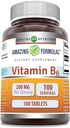 Amazing Formulas Vitamin B6 Pyridoxin 200mg 100 tabletter Supplement 124; Non- GMO