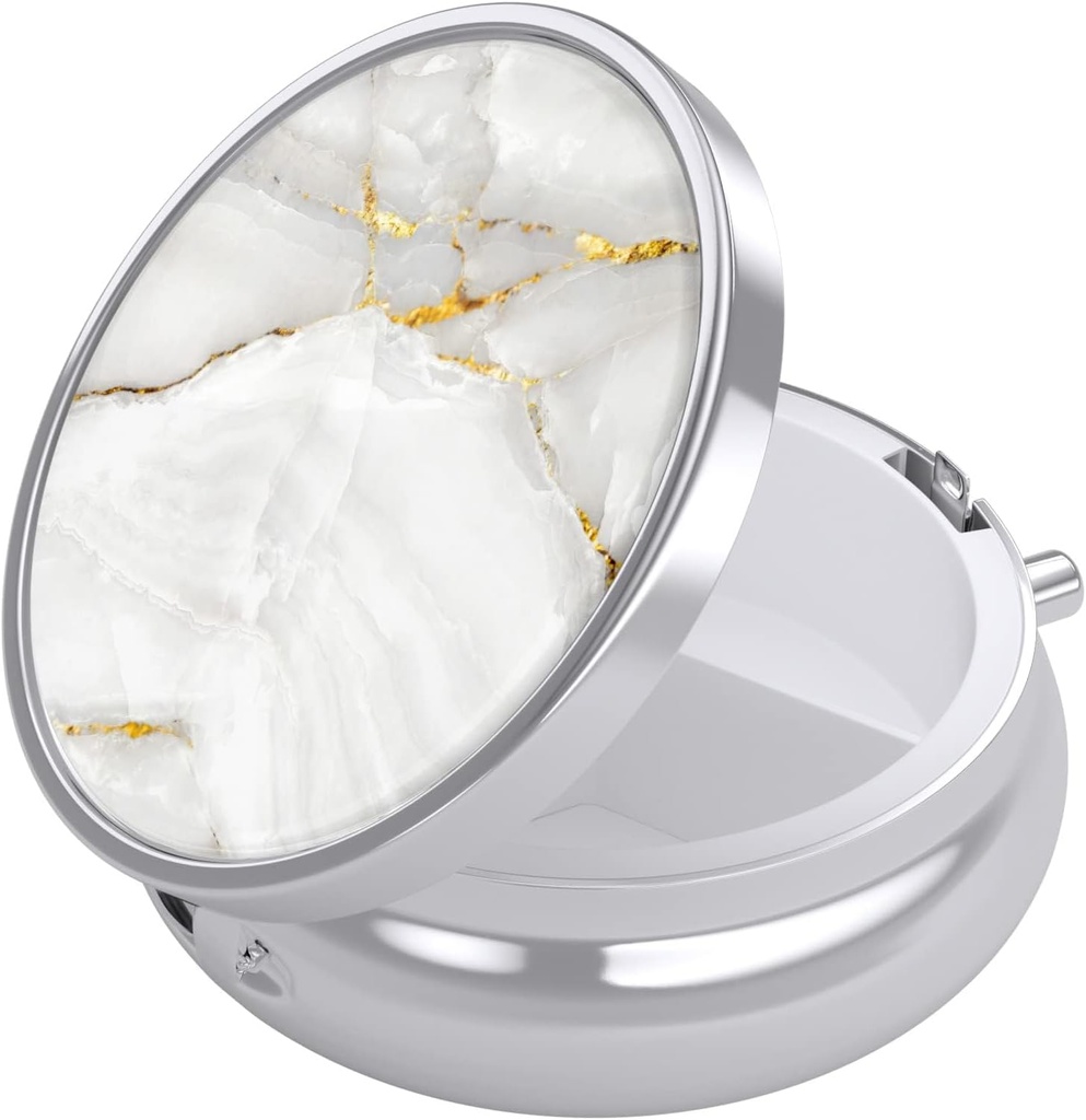 Nipichsha Pill Box, Lille Pill sag for purse & Pocket, Cute Travel Medicine Organizer, Portable Medicine Container Holder til at holde vitaminer, Medicin, Fish Oil & Supplement, White Marble
