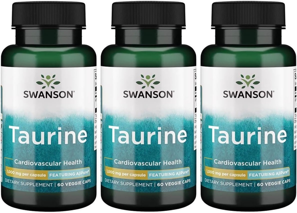 Swanson AjiPure Amino Acid Taurine 1000 Milligram 60 Veg kapsler (3 Pack)