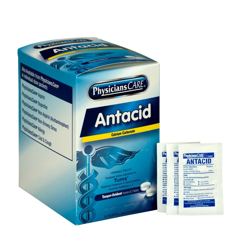 PhysiciansCare Antacida Heartburn Medicin (Sammenlign med Tums), 50 doser af to tabletter, 420 mg