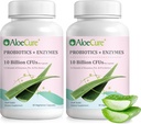 AloeCure Daglig Probiotika 10 Millioner CFU til fordøjelsesstøtte 8 Stammer, 6 Prebiotika & enzymer - fordøjelsestillæg med bromelain for kvinder & mænd - Gut support, fordøjelsesbesvær, 30 Caps x 2btls
