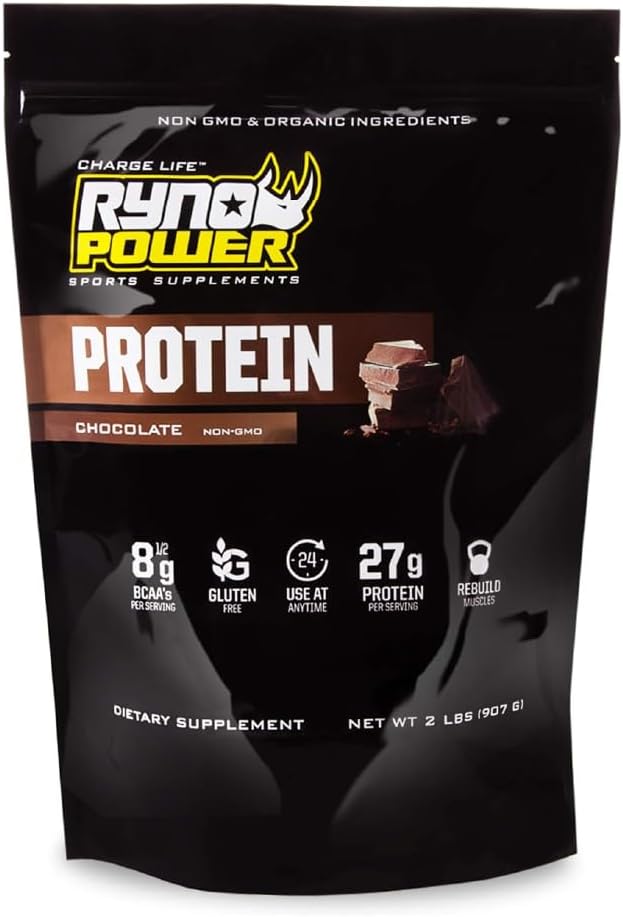 Ryno Power All Natural Whey Protein 2lb (20 Servere) 'Chokolade' - 100% Whey Protein Blend & Ingen Fillers - Ikke GMO