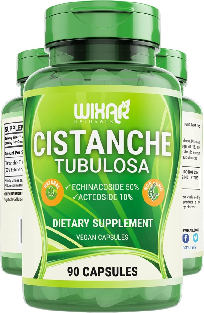 Cistanche Tubulosa Kapsler - 50% Echinacosid & 10% Acteosid, Vegetarisk Energi Kosttilskud til mænd og kvinder, Hukommelse Support, Performance Vitamin Kosttilskud, 90 CT