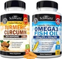 Triple Strength Omega 3 Fish Oil Softgel (1 måned Supply) Plus gurkemeje med sort peber ekstrakt 1500mg Complex (1 måned Supply)