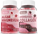 Hydrolyseret collagen gummies + Calcium Magnesium gummies for voksne - Sukker fri, støtte sund hud hårnegle, ben & nerve sundhed, muskelfunktion & mad