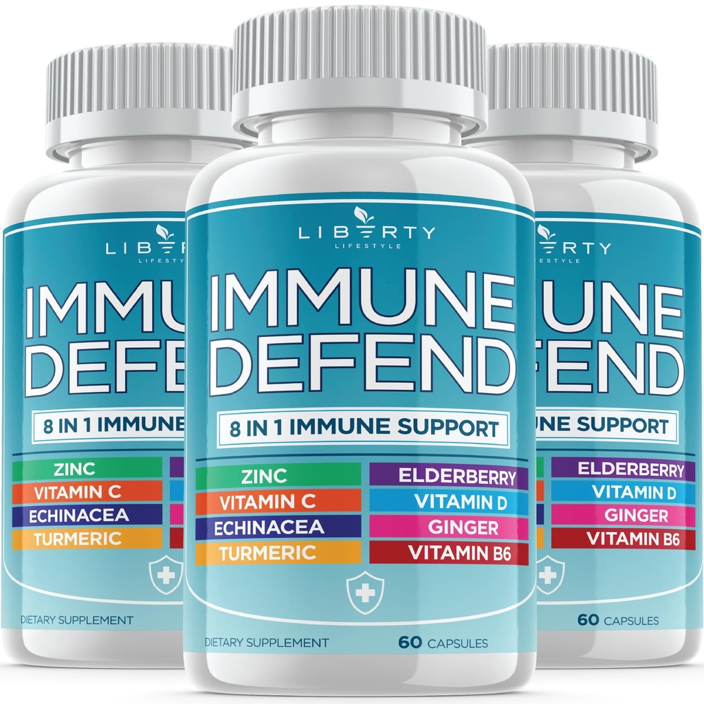 8 i 1 immunforsvar Support, Immunitet Vitaminer supplement Booster med zink 50mg, C-vitamin Elderberry VIT D3 5000 IE, gurkemeje Curcumin & Ingefær, Echinacea - Allergi Relief for børn voksne