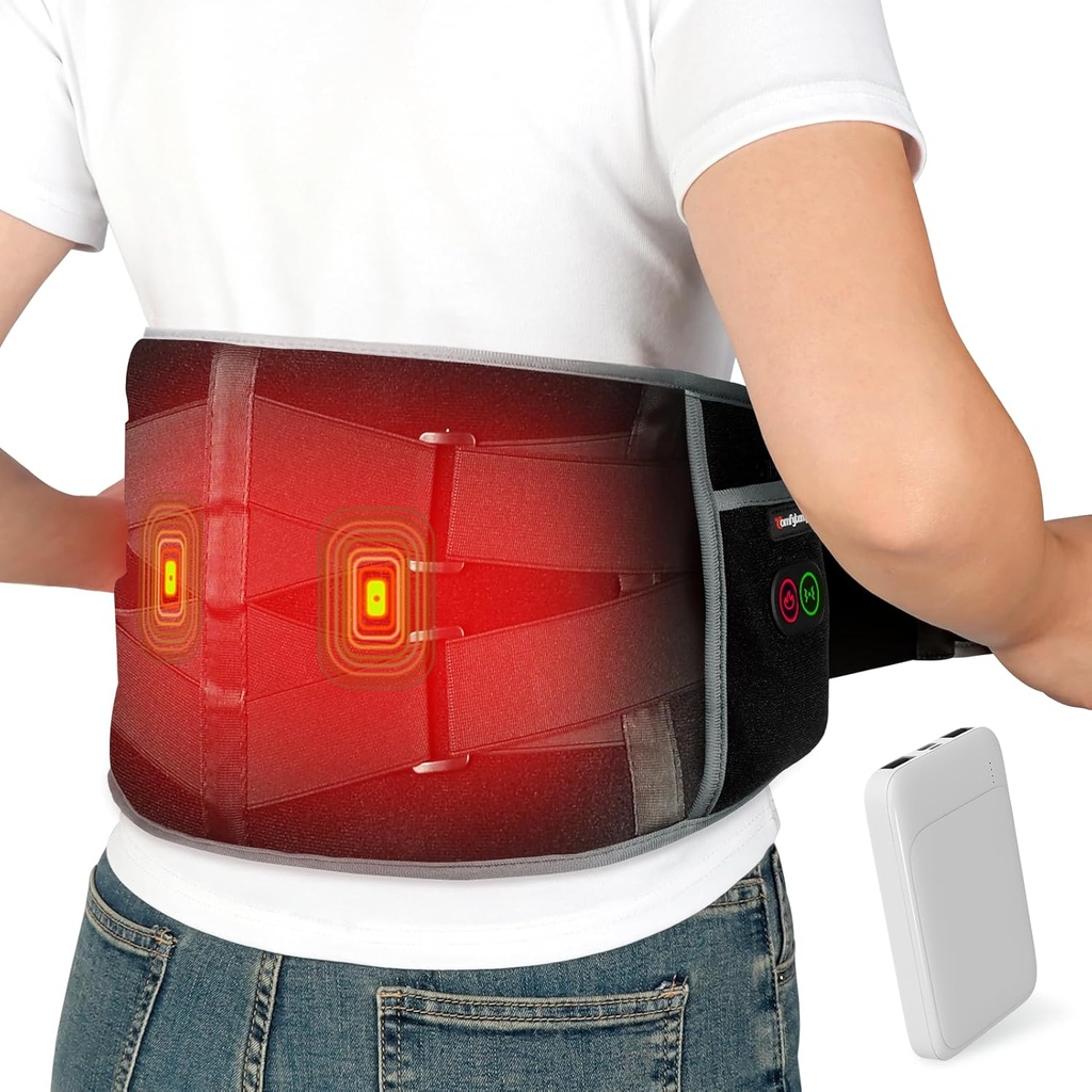 Comfytemp Cordless Opvarmning Pad med Massager til Rygsmerter Relief, Portable Lavere Ryg Massager FSA Egnede HSA Genopladelige, Fødselsdagsgaver til kvinder Mænd Mor far seniorer Christmas 3 Heat 30 Auto-Off