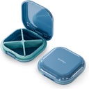 Lille pillekasse, rejsepilleboks, transportabel pilleorganizer, pillebeholder til lomme 4 afdelinger, Daily Compact Travel Medicine Holder for Vitaminer Medicin (blå)
