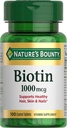 Naturens Bounty Biotin, understøtter Metabolisme for energi og sundt hår, hud og negle, 1000 mcg, 100 tabletter