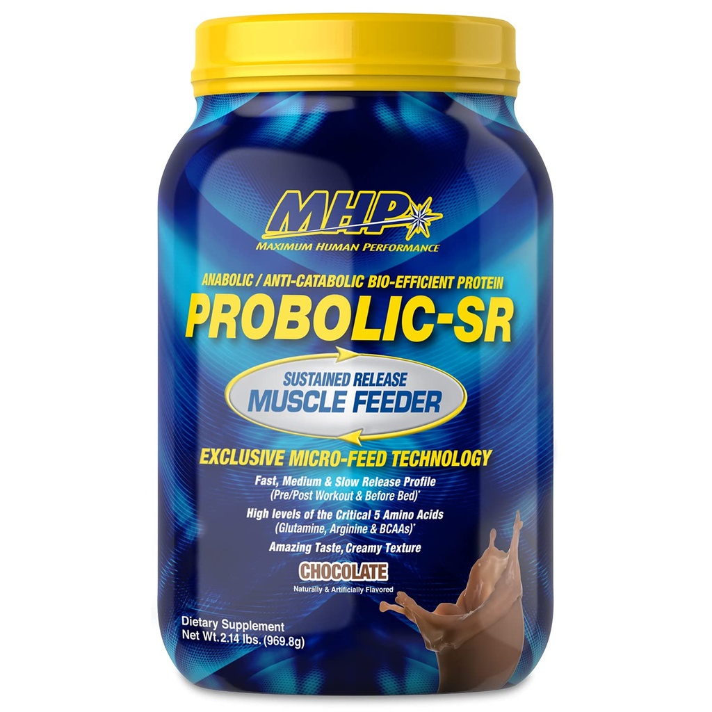 Maksimum Human Performance Probolic- SR Vedvarende frigivelse Protein Powder, 24g Protein, BCAA, Glutamin, Arginin, Pre- Workout, Post- Workout, Nighttime Protein, 2lbs, 26 Servere, Chokolade