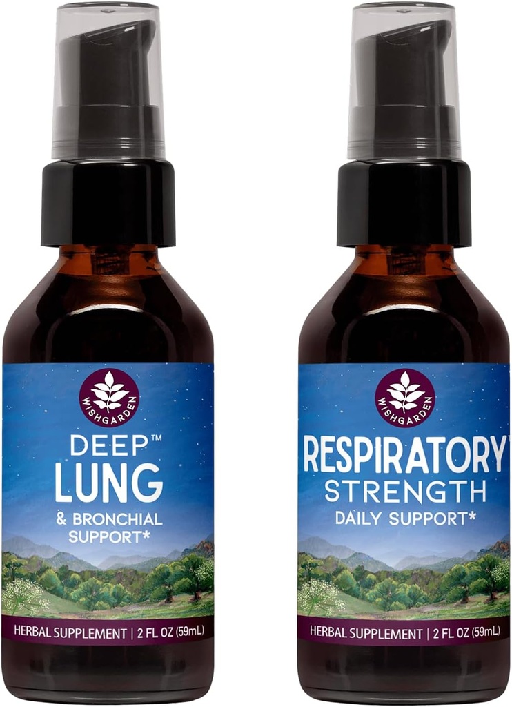 WishGarden Herbs sund vejrtrækning Bundle - Deep Lung Bronchial Support Lung Cleanse & Detox + Respiratory Tonic Understøtter Long- Term Lung Resilience og bedre Lung Effektivitet, 2oz Bundle