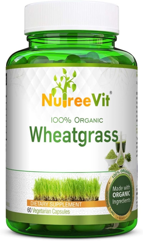 NutreeVit Pure Organic Wheatgrass Superfood Powder 500 mg (320 kapsler)