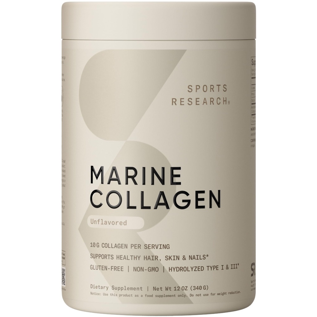 Sportsforskning Marine Collagen Peptider Powder - Sourced fra Wild- fanget fisk, Pescatarian Friendly, Keto Certified & Non- GMO Verified - Let at blande i vand eller juice! (34 Servere)