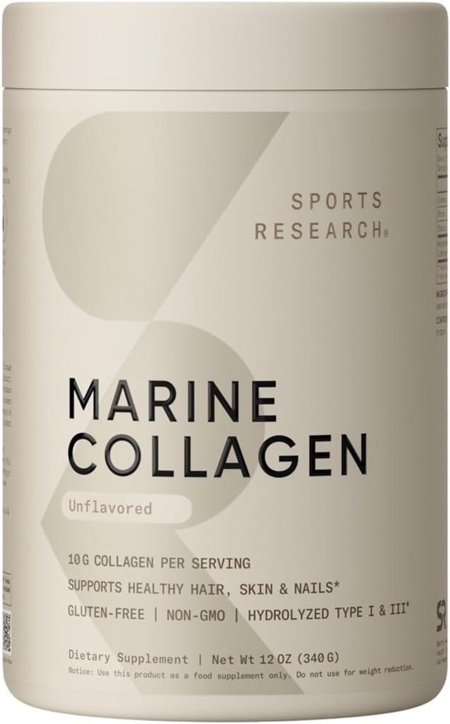 Sportsforskning Marine Collagen Peptider Powder - Sourced fra Wild- fanget fisk, Pescatarian Friendly, Keto Certified & Non- GMO Verified - Let at blande i vand eller juice! (34 Servere)