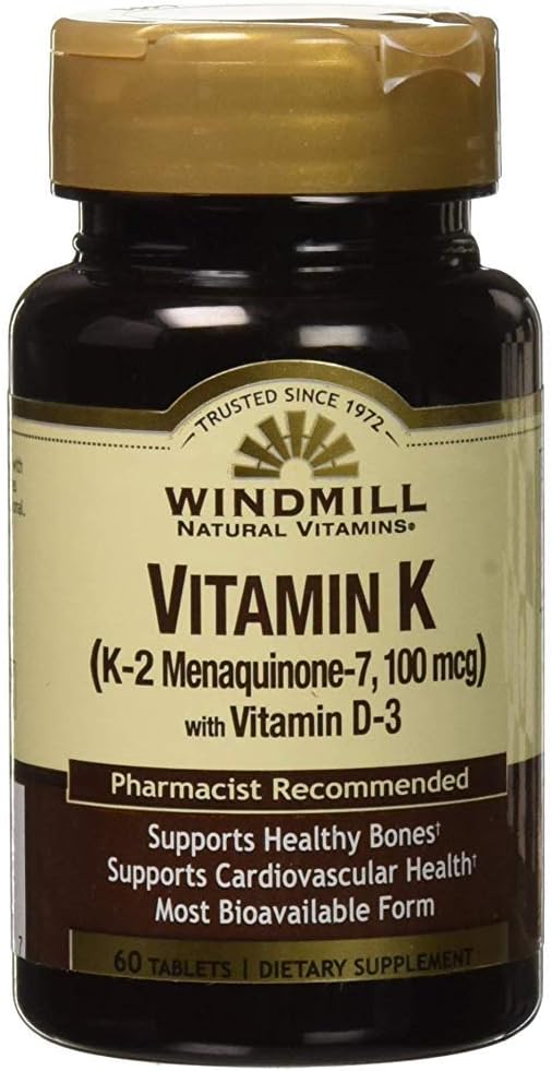 Windmill Natural Vitamin K (K-2 Menaquinone- 7, 100mcg) 60 tabletter (pakke med 1)
