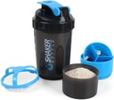 Shaker Flaske - Protein Shaker Cup med lagerområder - Leakout Workout Ryst flasker med mixer til Glat Mixing- 500ML / 16oz (BLUE & BLACK)
