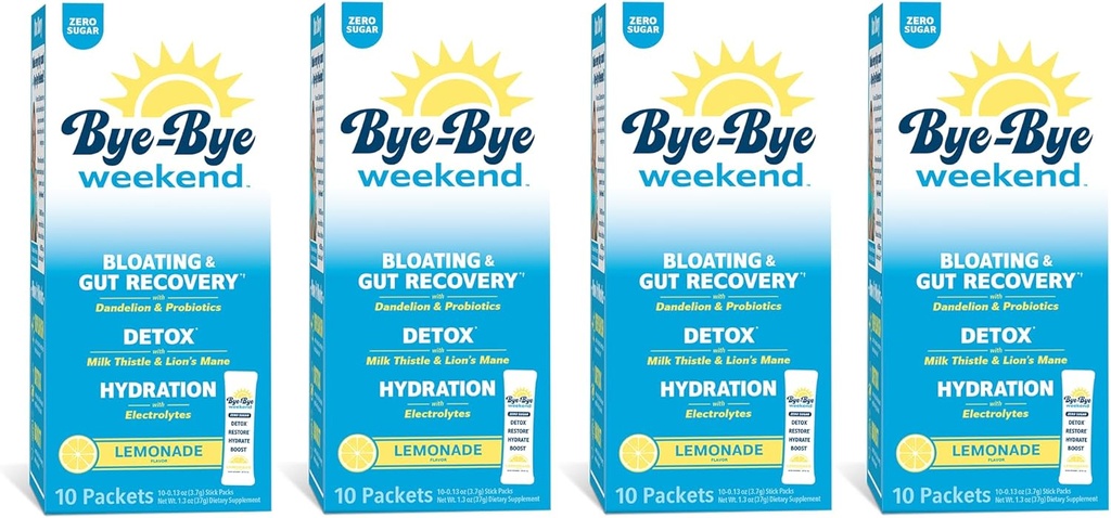 Detox Drink Mix w / Electrolytes - for Bloating, Recovery, Træthed, Brain Fog - Probiotika, Lions Mane, Milk Thistle - Zero Sugar Lemonade - 40 Pack