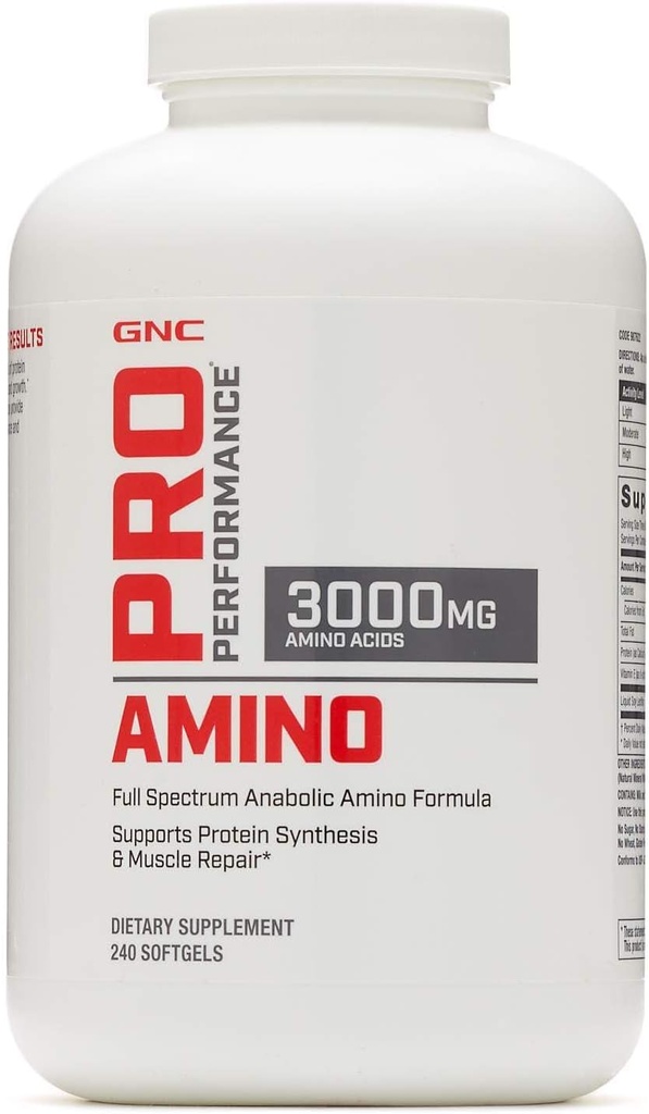 GNC Pro Performance Amino 3000mg, 240 Softgels, Supports Protein Synthesis and Muscle Repair