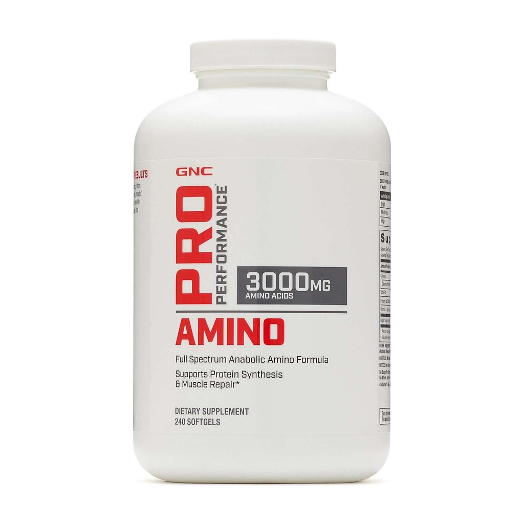 GNC Pro Performance Amino 3000mg, 240 Softgels, Understøtter Protein Syntese og Muscle Repair