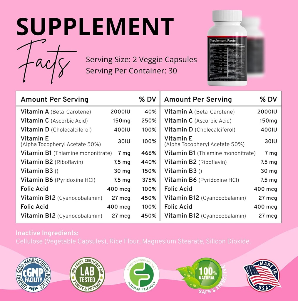 Stellar Labs Low FODMAP Vegan Kvinder Ultra Multi- Vitamin Name 124; Nemt at Digest Daily Multivitamin Uden jern