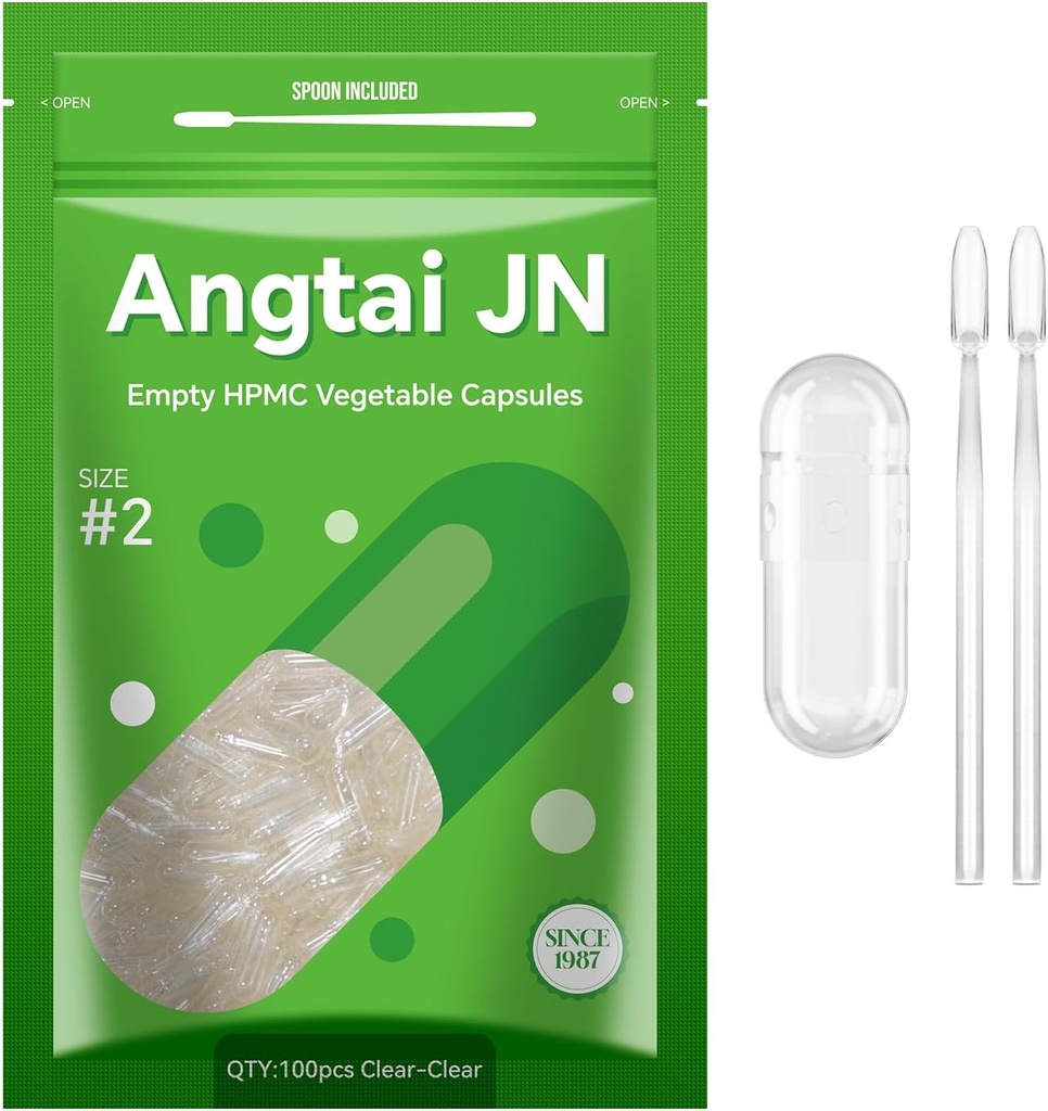Vegansk tomme piller kapsler Størrelse 2 Plant baseret Clear (100 Greve) Gluten Free, Non-GMO, Halal Certified Caps Fyldning Kit med 2 skeer til vegetar gør dine egne kosttilskud