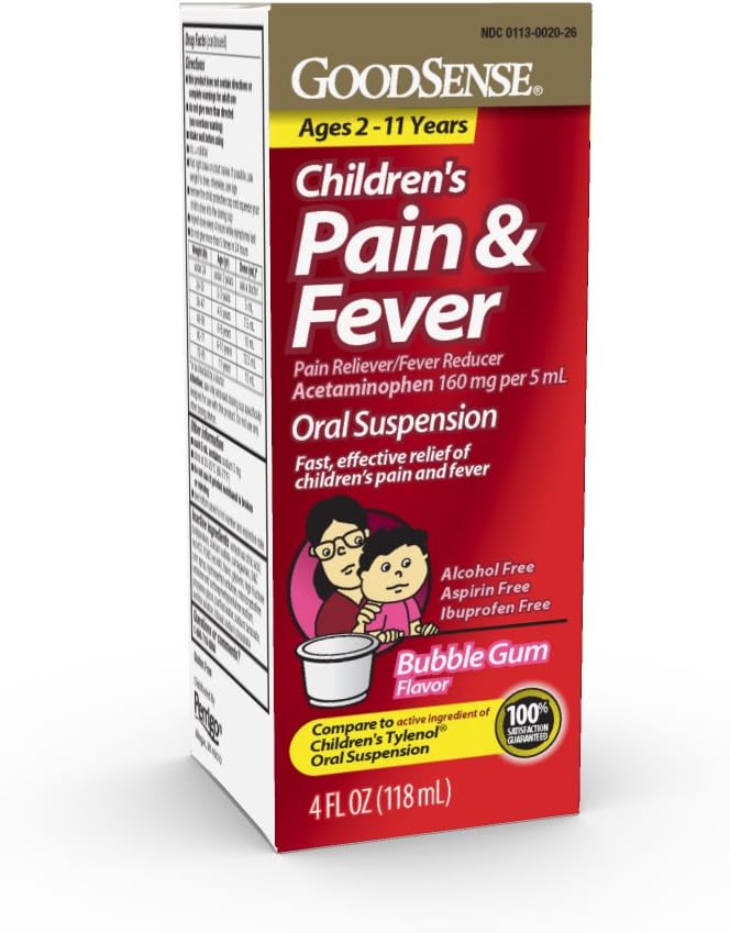 GoodSense Children 's Pain Reliever Liquid, Bubble Gum Flavor, Acetaminophen 160 mg / 5 ml, Effektiv smertelindring / Fever Reducer for børn i alderen 2 - 11, 4 Oz