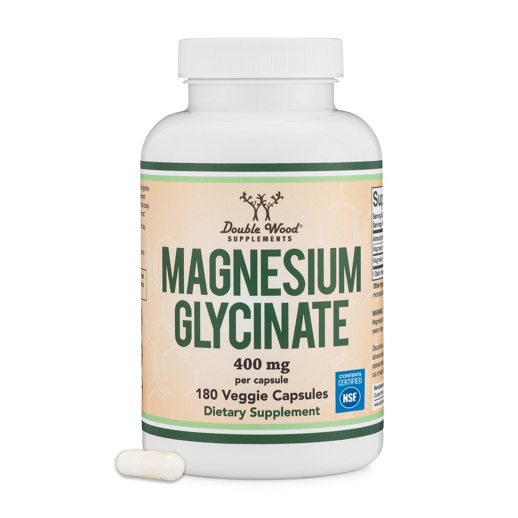 Magnesium Glycinate 400mg • 124; 180 Kapsler • 124; Søvn, Muskel, & Heart Support • 124; Vegan • Testet for tredje part, Gluten Free, Non- GMO, med dobbelt Wood Kosttilskud