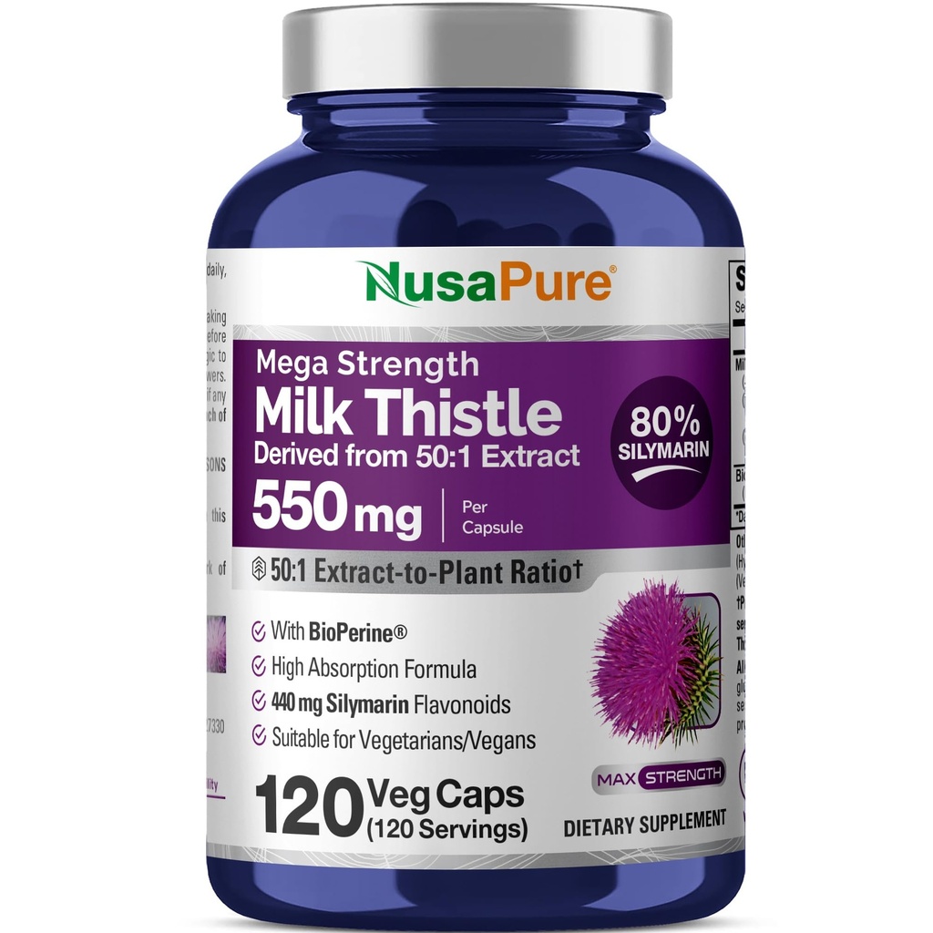 NusaPure Milk Thistle Capsules, 550 mg, 120 Veg Capsules (Non-GMO, Vegan)